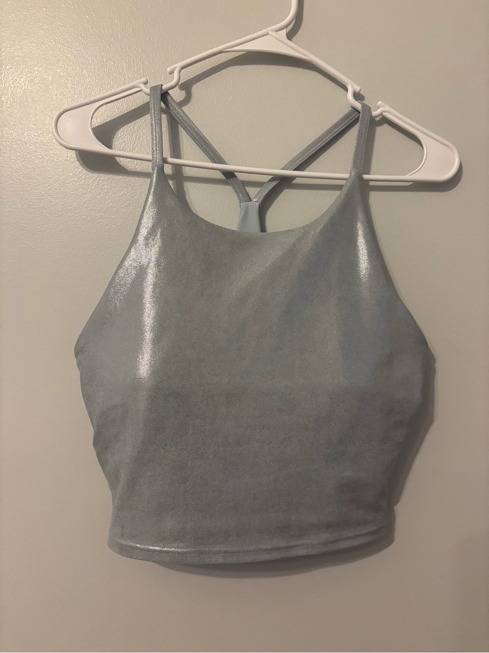 Shimmery Light gray Racerback Crop Tank Top - Women